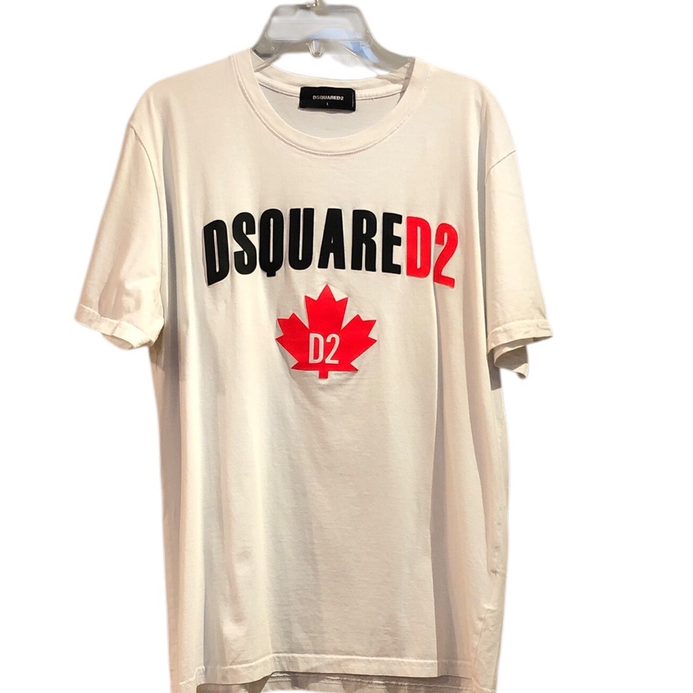 DSQUARED2 White Tee with Red Maple Leaf Large